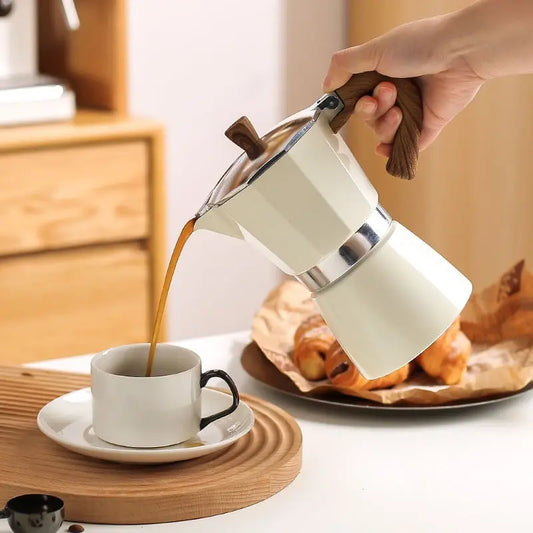 150ml 300ml Wooden Handle Espresso Maker Moka Pot - kitchenc-lam