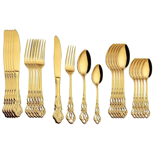 24 Pcs/Set Retro Gold Cutlery Set - kitchenc-lam