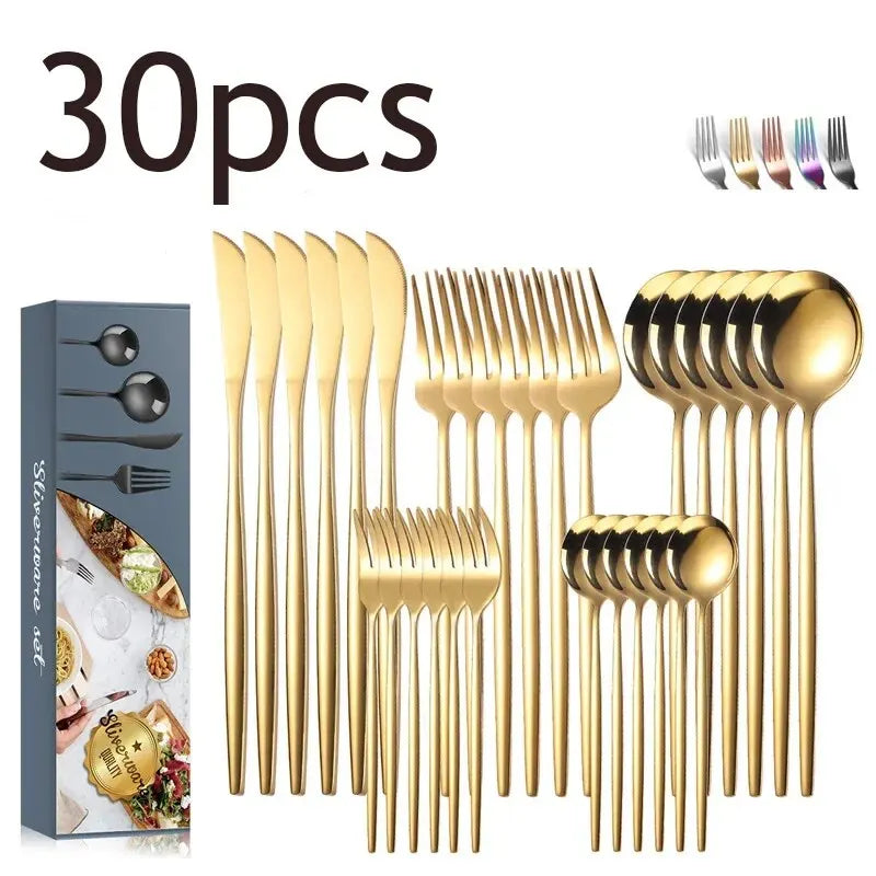 30pcs Stainless Steel Tableware Dinner Cutlery Set - kitchenc-lam